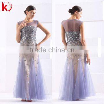 Magnificent Cap Sleeve Transparent Fishtail Beaded Bling Long Lebanon Evening Dress