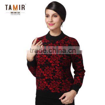 Women Cashmere Knitted Intarsia Sweater, Women Classic Pullover Sweater