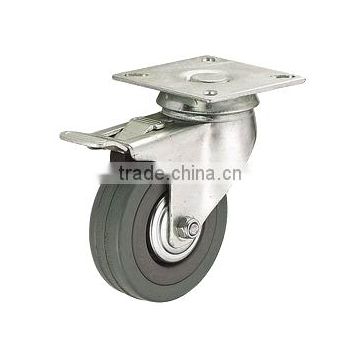 Gray Rubber 5 Inch Light Duty Lock Caster Wheels For Trolley