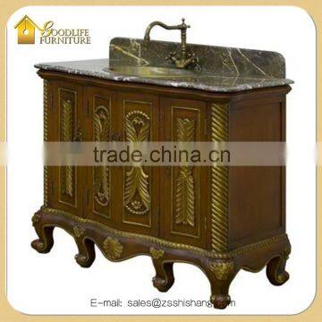 Traditional Carved Wood Single Sink Bathroom Vanity Top with Ceramic Sink