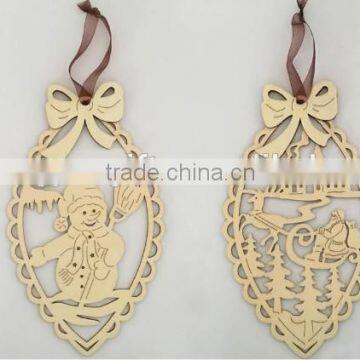 Wooden xmas ribbon shaped nature color hanging ornaments xmas gifts for tree