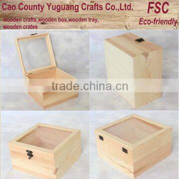 Customized high gloss wooden tea box with glass lid