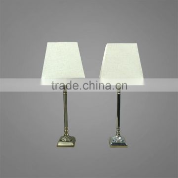 Metal Base And Body In Antique Brass Or Chrome Finish With Fabric Lampshade Table Light Bedside Table Lamp