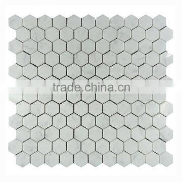 Polished hexagon carrara white marble mosaic wall tiles