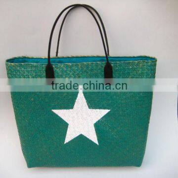 Sea grass straw handbag with star printed