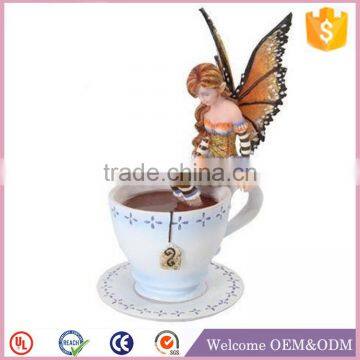 Fantasy Cute Warm Toes Fairy in Coffee Cup Figurine Statue of polyresin fairy