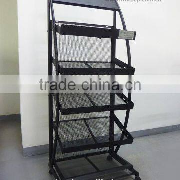 Multifunction 5 tiers movable store mesh grid shelf storage