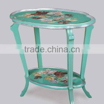 Exquisite Seasell Mosaic Inlay Oval Shaped Tea Table, Classical Living Room Coffee Table, Hand Painted Wooden Decor Coffee Table photo-2