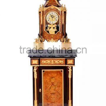 Home Decorative Wooden Table clock With Cabinet, Luxury Brass Inlaid Antique Floor Clock, Hand painting Red wooden Clock