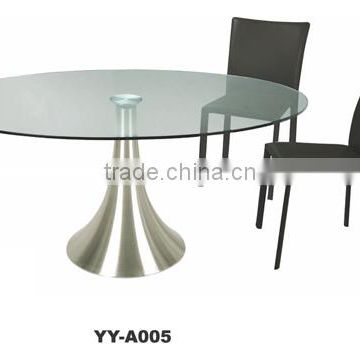 tempered glass top brushed aluminum base dining table YY-A005