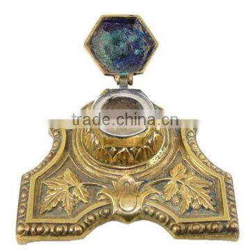 Antique Brass Embossed Brass Ink Well photo-2