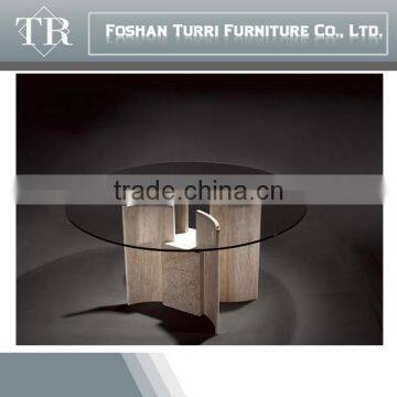 Modern Design Travertine Marble Base Glass Top Coffee Table photo-4