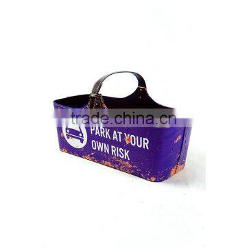 Car Print Faux Leather Magazine Basket With Handle-Purple photo-3