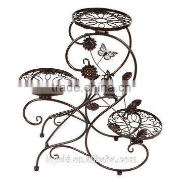 Handicraft Garden Decor Plant Pot Display Retro 3-tier Classic Flower Stand With Modern "S" Design Iron Plant Pot Trays photo-3