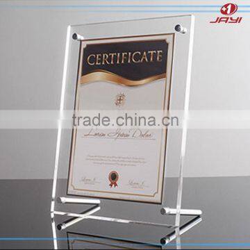 Custom transparent frameless certificate a4 acrylic display