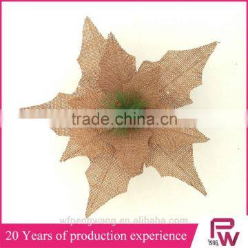 New Design Linen Poinsettia Flower Christmas Decorations photo-3