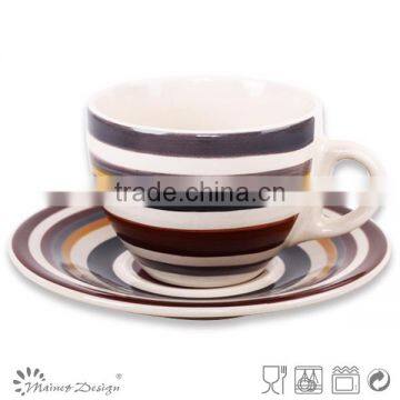 ceramic stripe cup and saucer set/handpainted cup and saucer 6oz