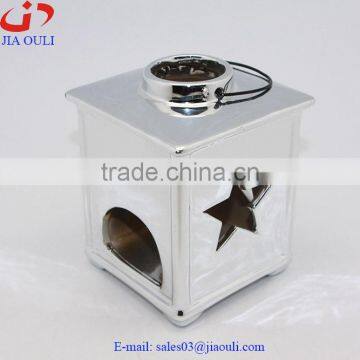 BSCI Audit Factory Home Decoration Plating Silver Ceramic Small Hurricane Lamp, Candle Lantern photo-2