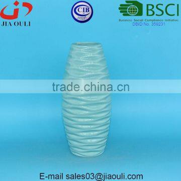 Embossed Wave Design Glazed Ice Blue Modern Ceramic Vase for Home Decor photo-2