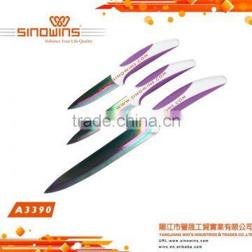 A3390-1 New Design 5pcs Colorful Titanium Blade Stainless Steel Kitchen Knife Set photo-3