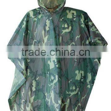 Camouflage pvc rain poncho