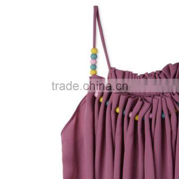Latest Childern Lilac Gathered Neckline Colorful Beads Kids Beautiful Model Frock Neck Design Dresses HSd5107 photo-3