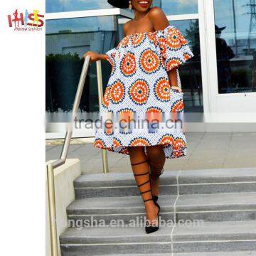 African Fashion Clothing Short Off Shoulder Ankara Style Dresses HSD7102