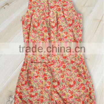 2014 Latest fashionable summer korea girl rompers girls clothes flower printed w/o sleeve baby rompers girl suspender