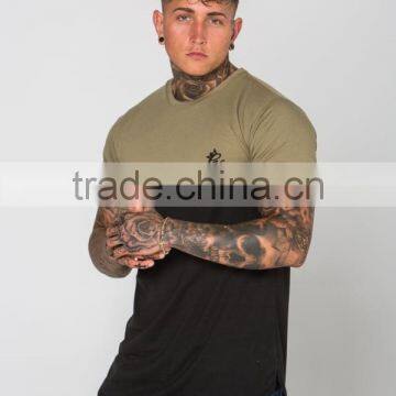 96% Cotton 4% Elastane Mens Short Sleeve Curved HemT Shirt Longline Fitted Gym T Shirt Fashion Two Tone T-Shirt