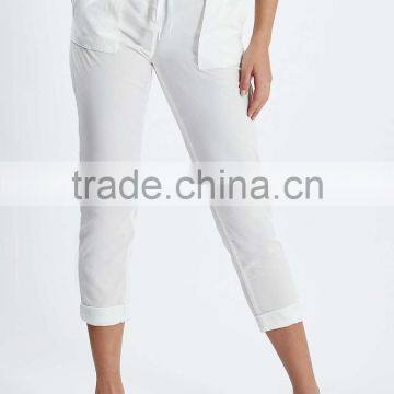 Plain White Tapered Leg Women Casual Cotton Pant Trousers New Design photo-2