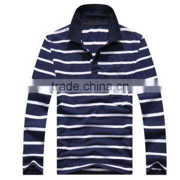 2016 Hot Sale Custom 100% Cotton Long Sleeve Mens Stripe Polo Shirts With Pocket photo-5