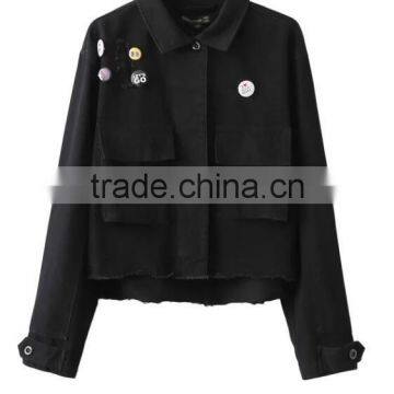 Runwaylover EY1010C 2016 Autumn New Ladies Casual Lapel Hole Denim Jacket photo-2