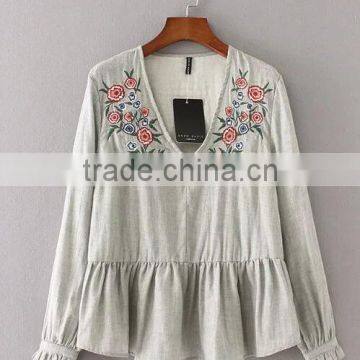 Runwaylover EY2365B New Fashion 2017 Ladies Deep V-Neck Embroidery Blouse photo-4