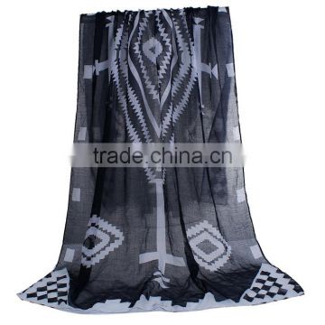 Voile Scarves & Wraps Rectangle White Black Geometric Yiwu Scarf