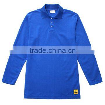 Men/Women ESD Long Sleeve Grid T-Shirt Workwear of Low Triboelectric Voltage
