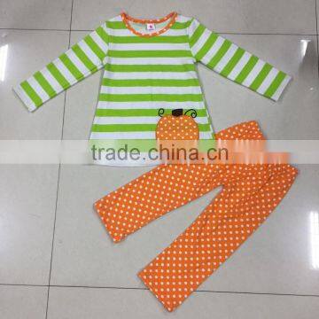 new design pumpkin embroidery stripe kids halloween clothes sets