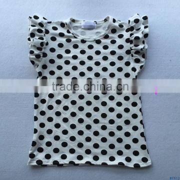 Children's boutique remake clothes baby girls flutter sleeve top ruffled t shirt kids polka dot cotton tshirts