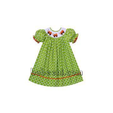 Cute pumpkin truck smocked bishop dress - BB715