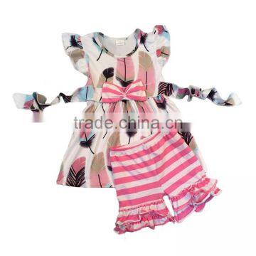 baby girl boutique clothing sets summer design feather print outfits baby girl summer set children clothing 2017