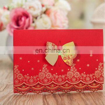 Graceful Chinese 6055 Red Free Printing Wedding Invitation Card