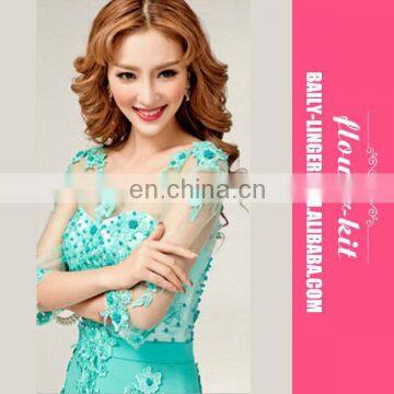 Sexy Applique See Through Women Eleglant Long Evening Dress Formal Gown photo-3