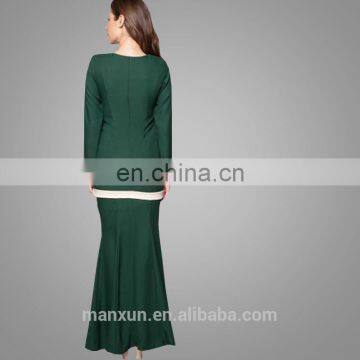 Islamic Modern Wear Lady Dress Malaysia Latest Abaya Fashion Green Baju Kurung Wholesale 2017 photo-4