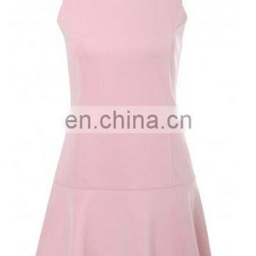 Lady Fashion Fit and Flare Design Stretch Knitted Pink Sleeveless Dress