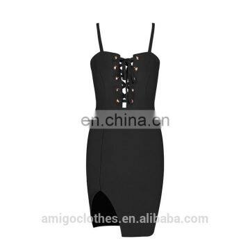 Amigo 2017 New Designer Strap Dew Chest Sexy XXX Bandage Dress Fashion Slit Mini Evening Dresses for Ladis Party Wear photo-3