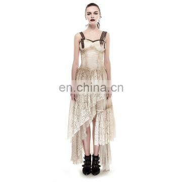 Steampunk Elastic Mesh Assymetrical Long Gown Evening Dress Q-291 photo-2