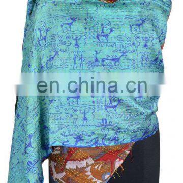 Silk Sari Shawl Reversible Handmade Re-cycled Silk Scarf / Stole Multicolor Multiuse Unique Handwoven Kantha Work Quilted Hijab photo-4