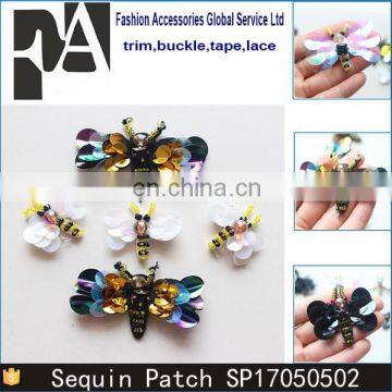 Fashion Custom Handmade Sequin Bee Dragonfly Beaded Patches for Dress