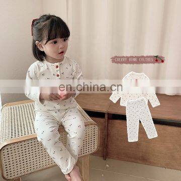 6563/Baby Girl Sweat Full Sleeve Rompe Sets Cherry Print Fashion Cute Loose Sleep Wear
