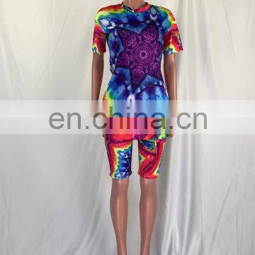 2020 New Arrival Wholesale Two Pieces Outfits Colour Block 2 Piece Shell Suit Short Tie Dye Woman Set