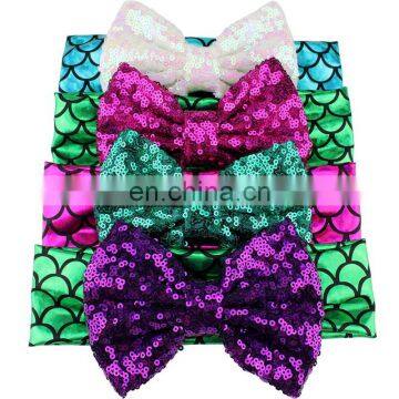 5 дюймовая головная лента с последовями в стиле русалки для девочек, блестящий завиток для волос для младенцев, головной убор для танцевальных вечеринок, 10 цветов photo-4